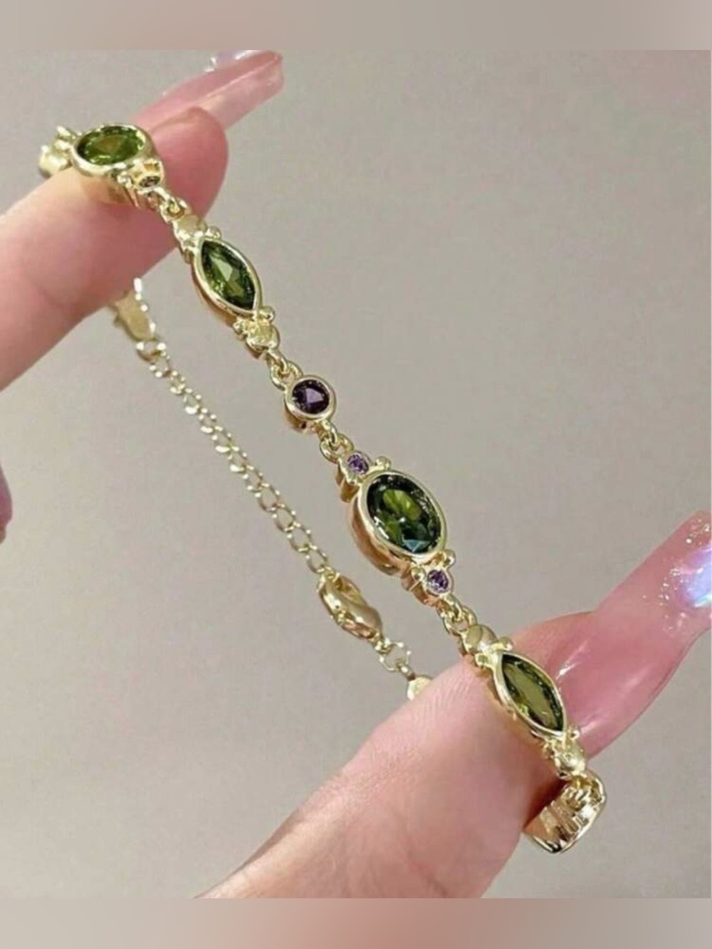 Vintage Gold-Tone Alloy Metal Olive Green CZ Crystal Bracelet NWT |Olive Peridot